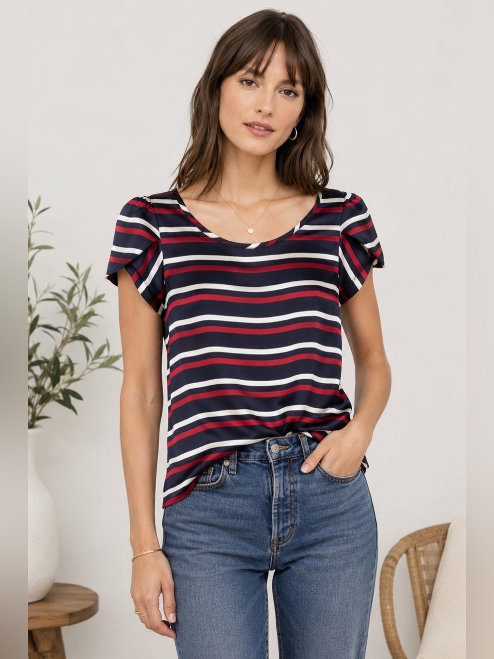 Steffen Schraut Silk Striped Top | Women’s 34 (US 0–2 / XS) | Zip Back